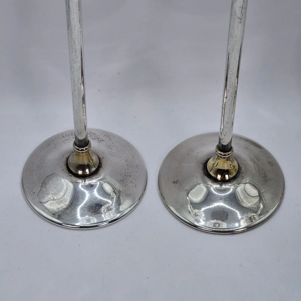 Landes Argente Silver Plate Italian Crystal Candlesticks Set of‎ 3 Vintage